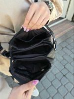کیف چرم طبیعی زنانه سه طبله کوچک مشکی سنگی - تصویر 2