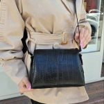 کیف چرم طبیعی زنانه سه طبله کوچک مشکی سنگی
