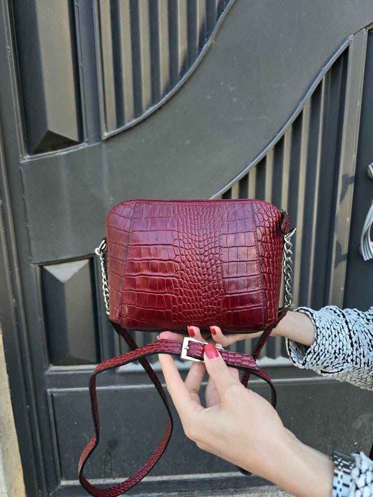 5006-1 کیف چرم طبیعی زنانه زرشکی سنگی | خاص و باکیفیت - تصویر 1
