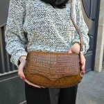 کیف چرم زنانه درب پروانه عسلی قهوه ای سنگی