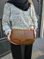 کیف چرم زنانه درب پروانه عسلی قهوه ای سنگی