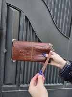 کیف چرم دور زیپ فندقی ابر و بادی سنگی - تصویر 3