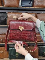 کیف چرم زنانه | زرشکی ابر و بادی سنگی