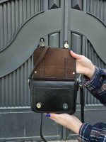 کیف چرم زنانه مشکی سنگی | چرم اصل گاوی - تصویر 6