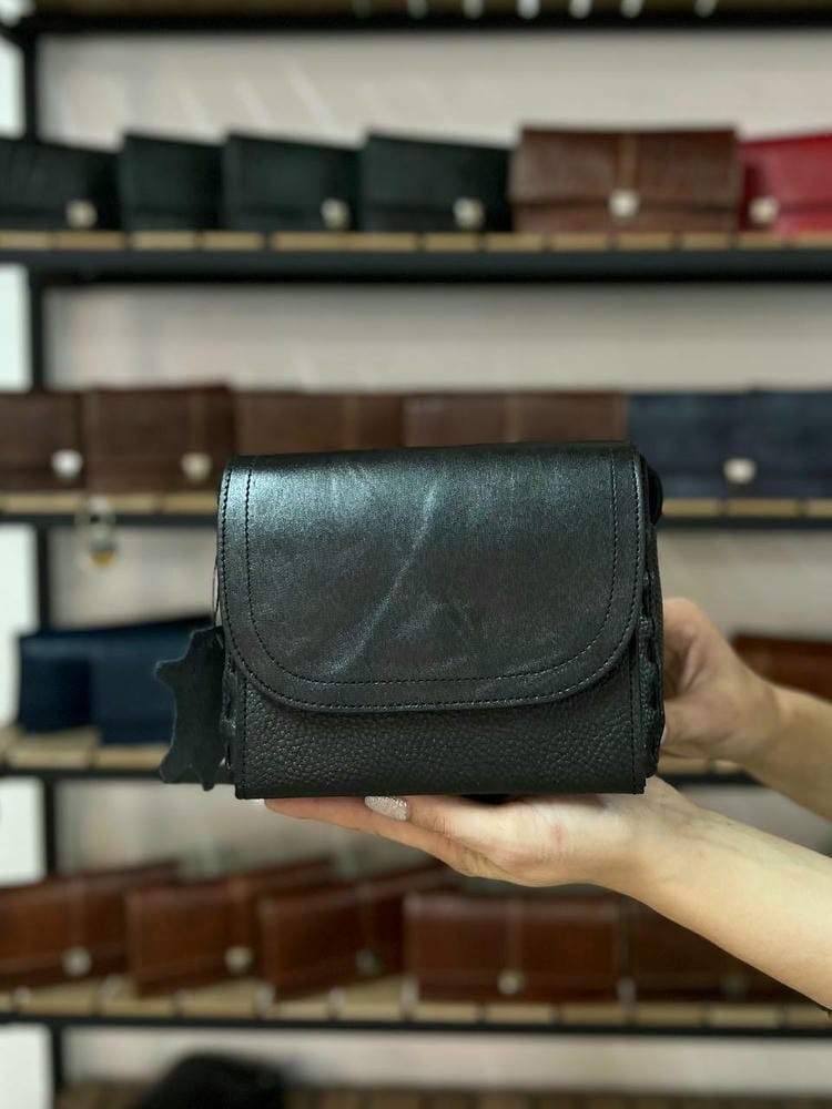 7862 کیف چرم زنانه مشکی فلوتر درب صاف | چرم اصل گاوی - تصویر 1