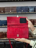 کیف چرم زنانه قرمز سنگی | چرم اصل گاوی - تصویر 5