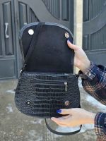 کیف چرم زنانه مشکی سنگی | چرم اصل گاوی - تصویر 2