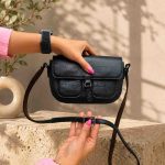 کیف چرم دو جیب مشکی تمام سنگی