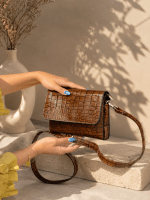 کیف چرم زنانه | فندوقی سنگی | چرم اصل گاوی