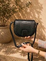 کیف چرم زنانه | مشکی فلوتر درب سنگی | چرم اصل گاوی