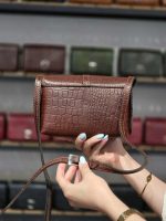 کیف چرم بغل پرچ قهوه ای عنابی سنگی | چرم اصل گاوی - تصویر 3