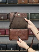 کیف چرم بغل پرچ قهوه ای عنابی سنگی | چرم اصل گاوی - تصویر 4