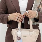 کیف  کوچک شالدار رنگ کرم